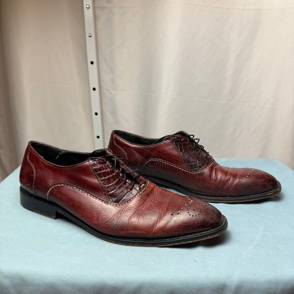 Belvedere Genuine Alligator Leather Oxford Dress Shoes Men’s 12 Burgundy Italy - Picture 4 of 8